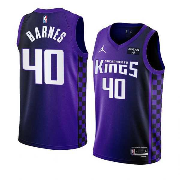 Mens Sacramento Kings #40 Harrison Barnes Purple 2023-24 Statement Edition Swingman Stitched Jersey Dzhi->sacramento kings->NBA Jersey